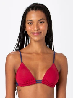 Raspberry Red Triangle Top With Contrasting Straps - Top Retro Agatha